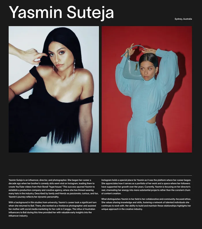 Yasmin Suteja media kit page