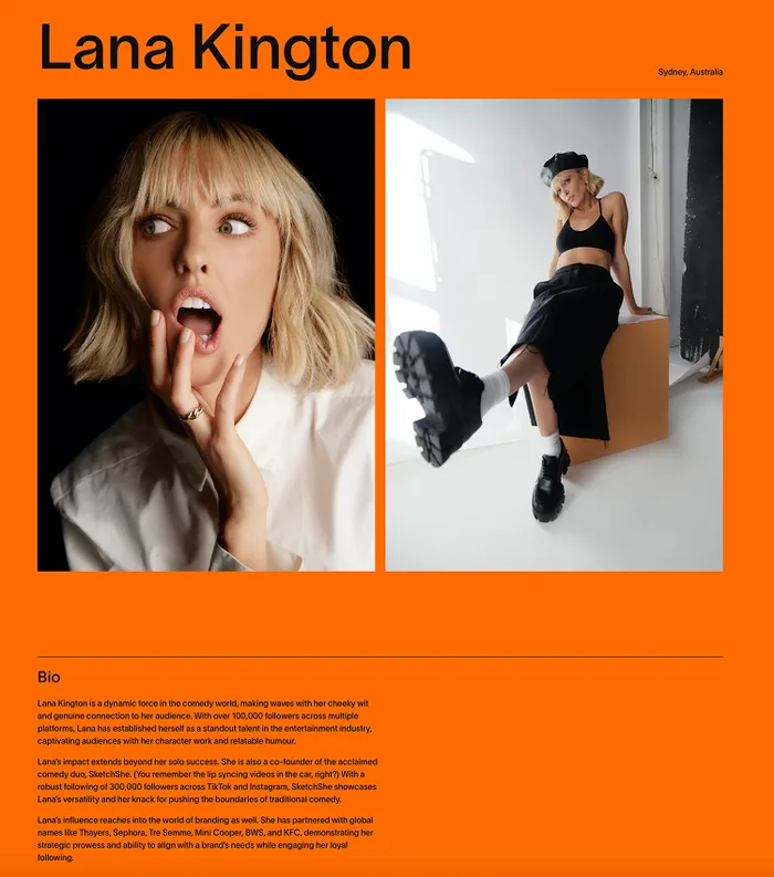 Lana Kington media kit page