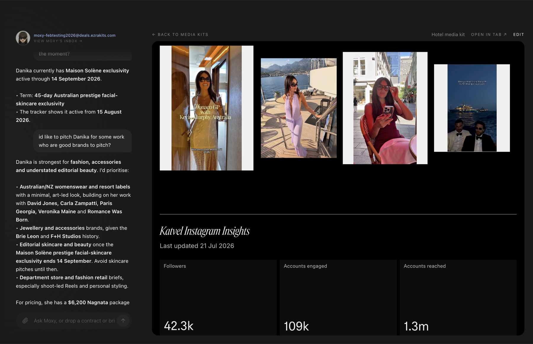 A media kit opened from inside Deals